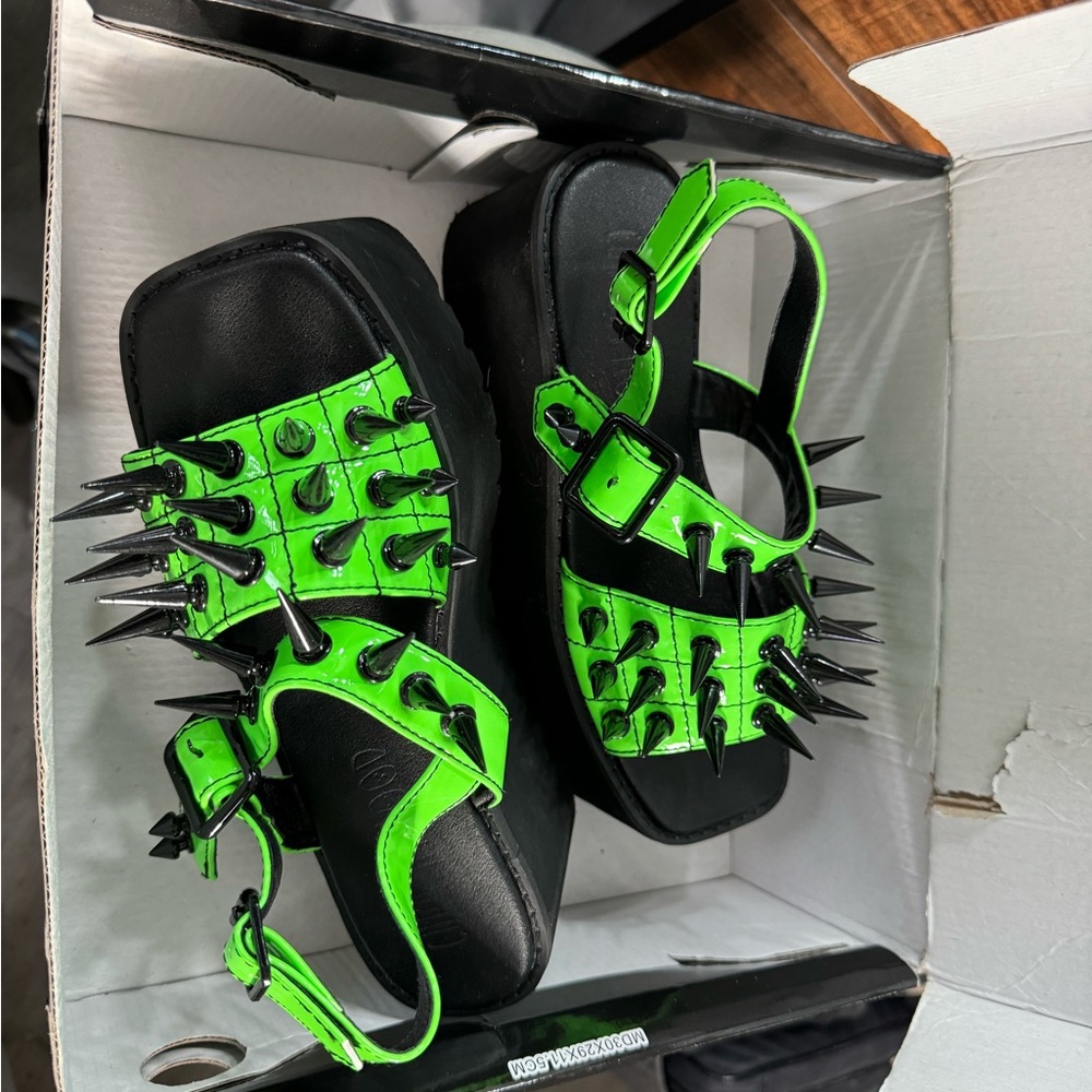 Current Mood Electric Green and Black Spiked Platform Sandals